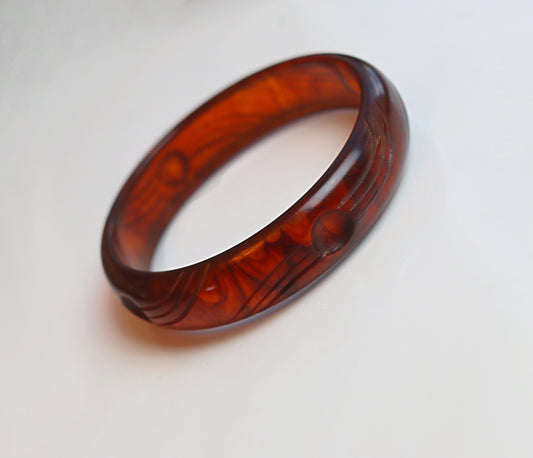 Early Rootbeer Carved Bakelite Bangle