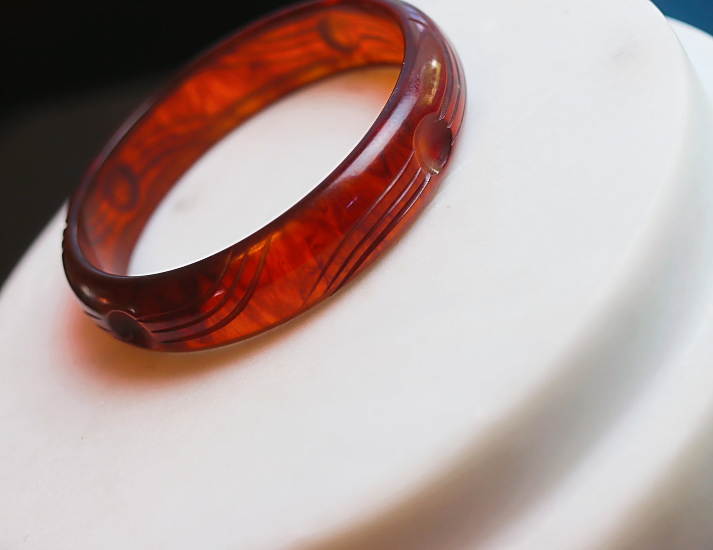 Early Rootbeer Carved Bakelite Bangle